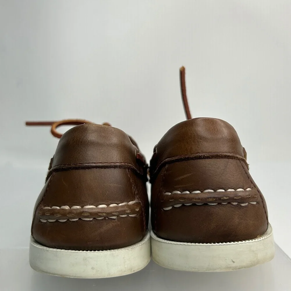 Land Rover Mens 10 Brown Leather Boat Shoes Genuine Hand-sewn Deck Nautical